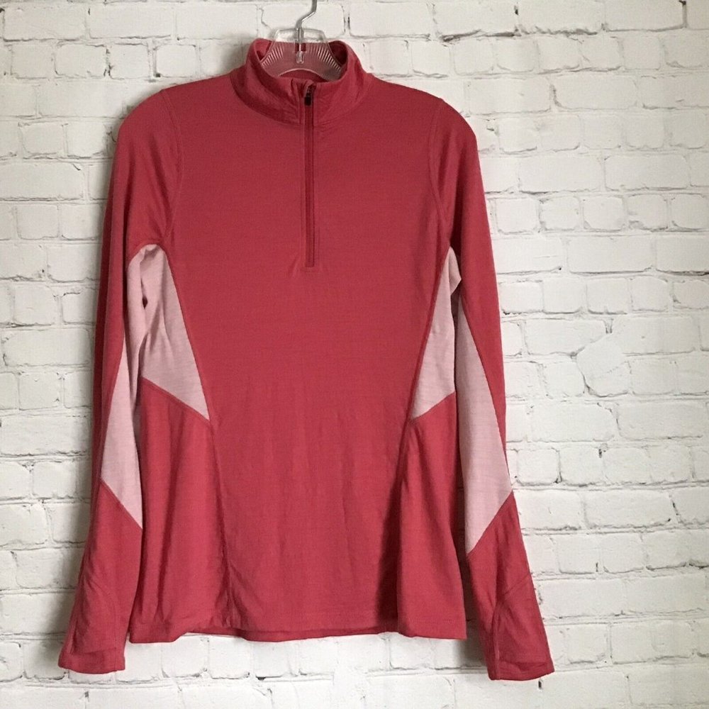 Ibex Merino Wool Quarter Zip Woman S Pink Two Tone Thumb Holes Baselayer Top EUC